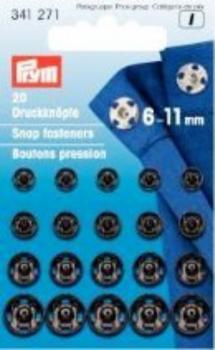 Annäh-Druckknöpfe, 6-11mm, schwarz